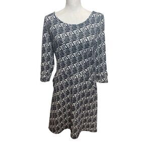 41 Hawthorne Women's Black White Geometric Pattern Skater Dress Medium
